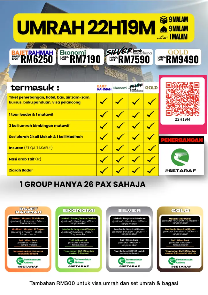 UMRAH 22H19M - BAJET RAHMAH, EKONOMI, SILVER, GOLD